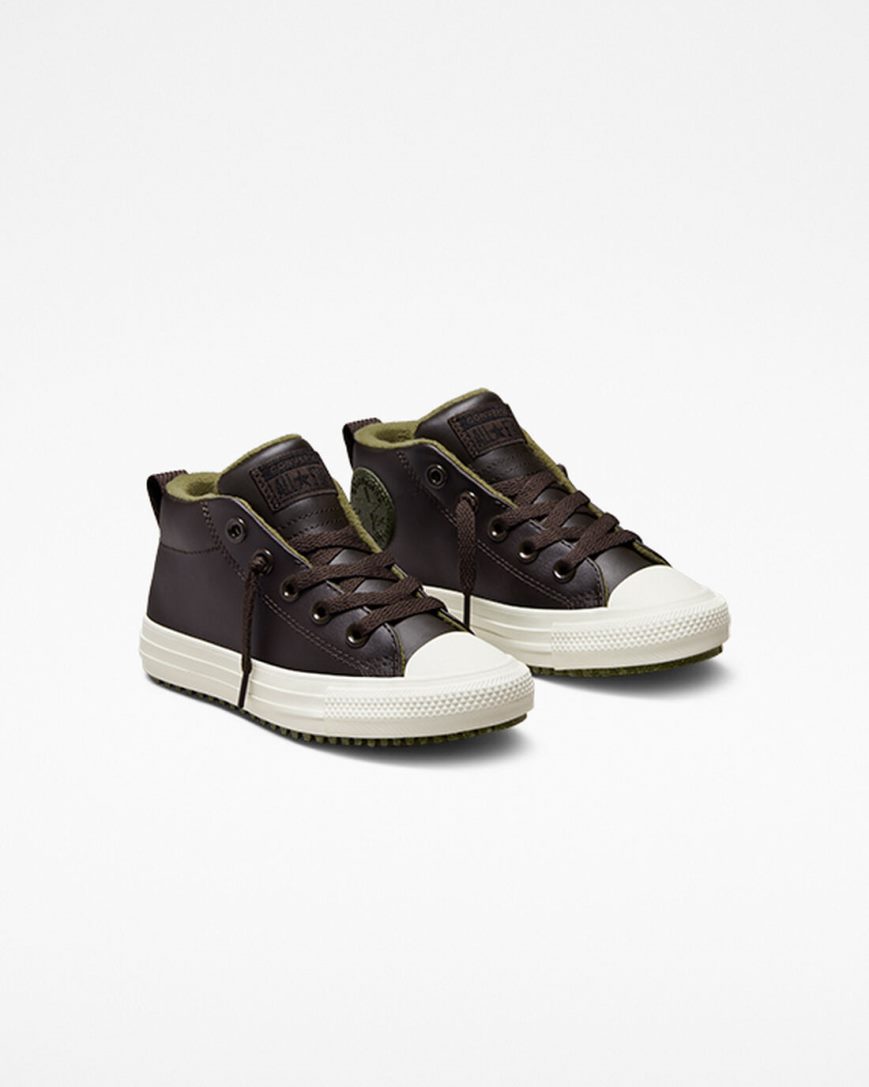 Tenis Converse Chuck Taylor All Star Street Boot Couro Cano Alto Menino Marrom | PT E03T750